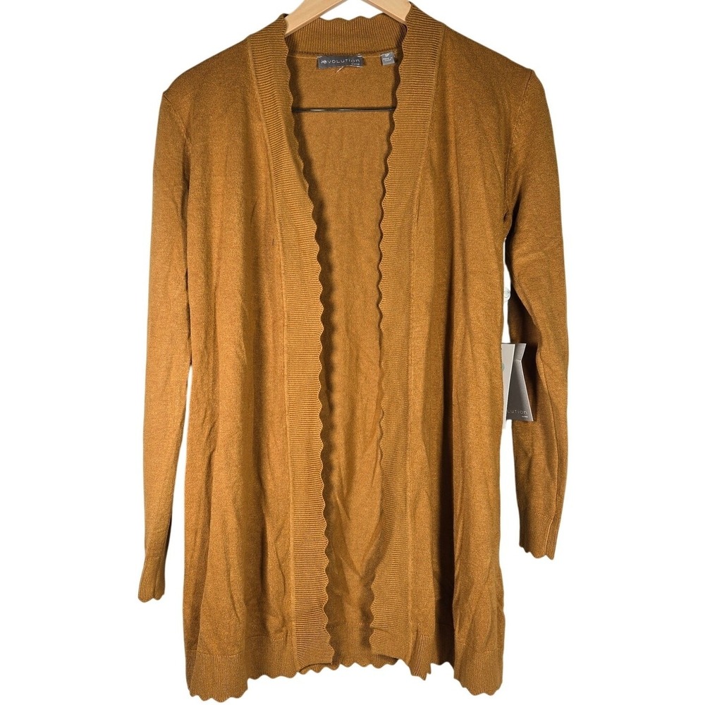 Evolution By Cyrus Petite Open Scalloped Edge Gilded Bronze Long Cardigan SP NWT